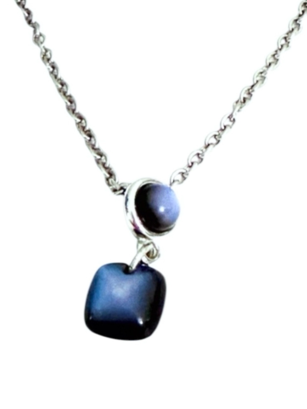 Monet Blue Double Stone Pendant Necklace Silver tone Chain
